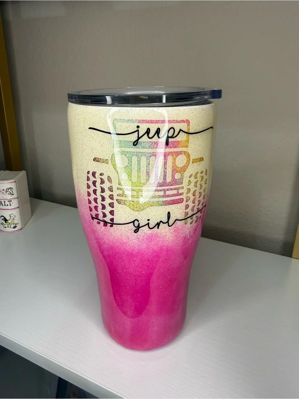 Yeti Ombre Pink & Cream Jeep Girl Stainless Travel Tumbler